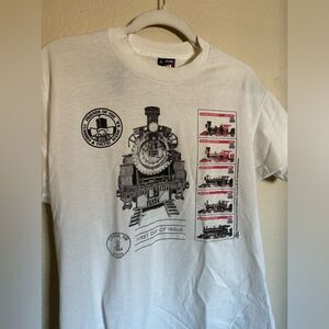 Vintage 1993 Post Stamp Train Evolution Graphic Tee Shirt Sz Large